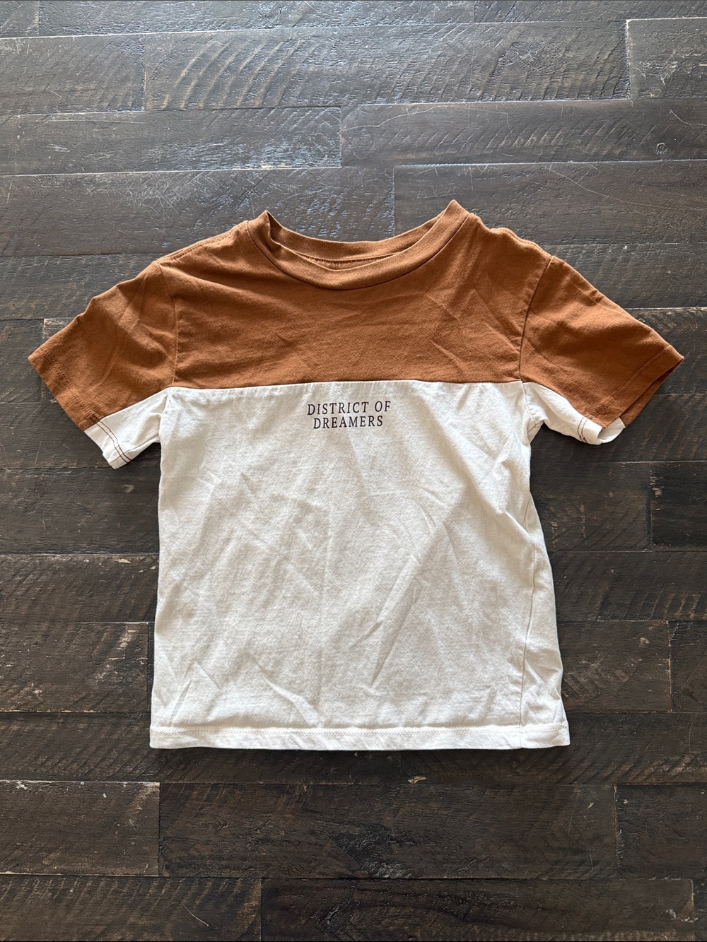 H&M Kids "District of Dreamers" Brown Cream Colorblock Tee 3/4T - [ML939]